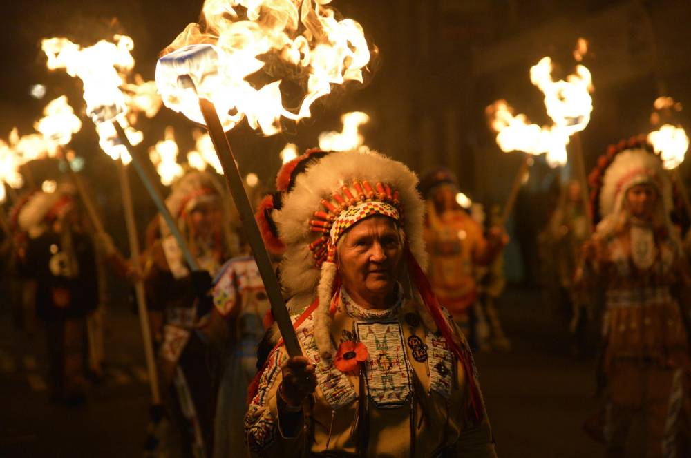 Participants In Traditional Costumes During Guy Fawkes Parade
