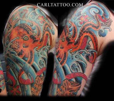 Traditional Japanese Octopus Tattoo On Man Right Shoulder