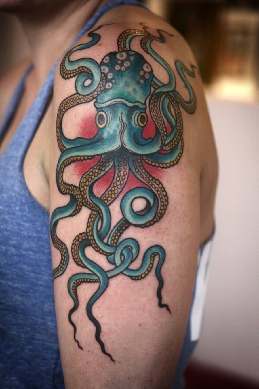 Traditional Octopus Tattoo On Man Left Shoulder