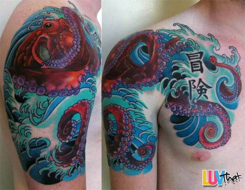 Traditional Octopus Tattoo On Man Right Shoulder By Adam Sky