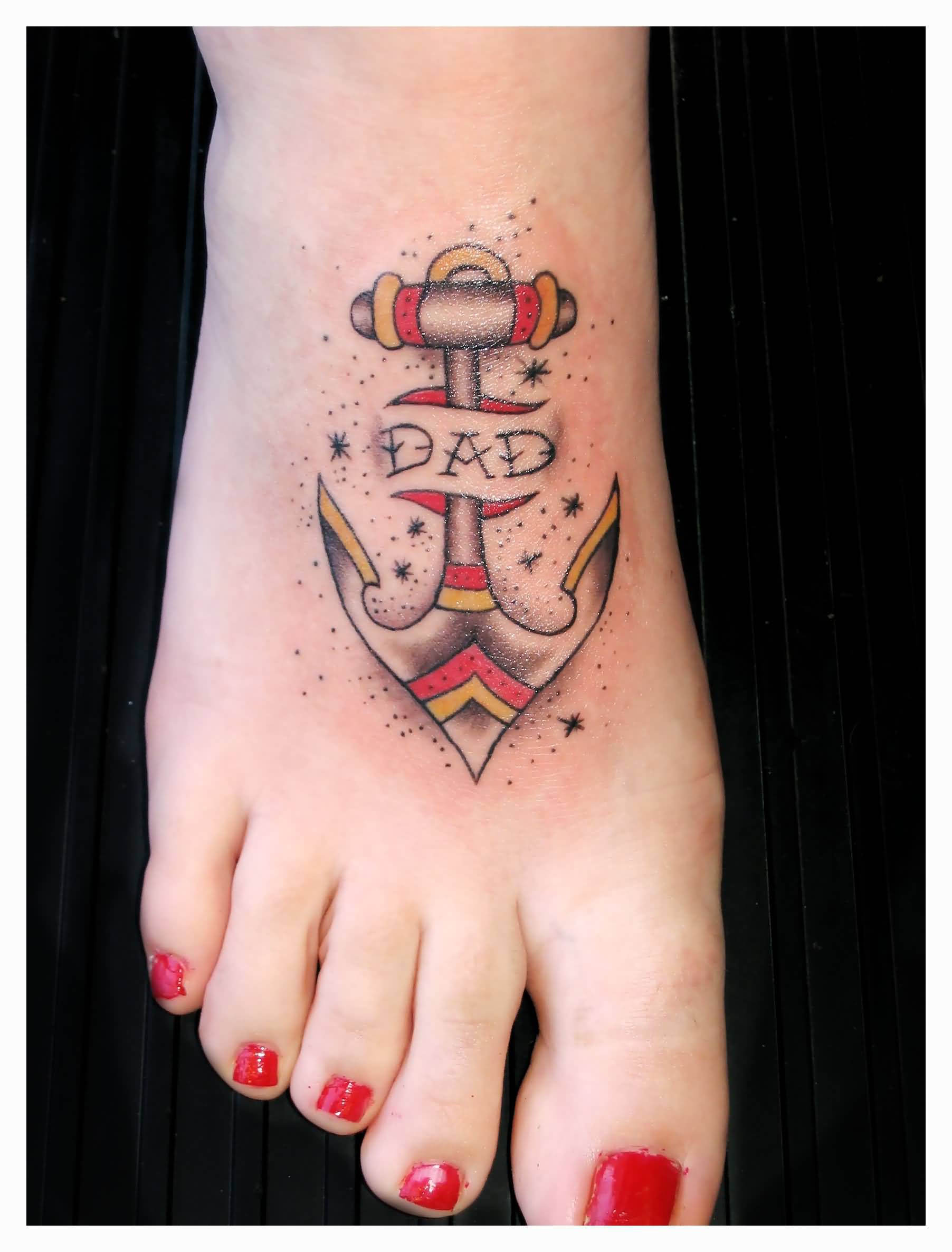 Traditional Ripped Skin Anchor Tattoo On Women Right Foot