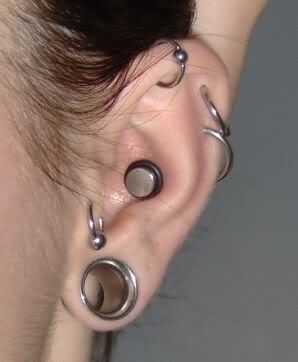 Tragus With Lobe And Dermal Punch Piercing