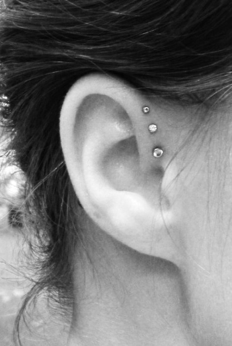 Triple Anchors Clavicle Piercing On Girl Right Ear