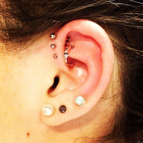 Triple Lobes And Rook Piercing For Girls