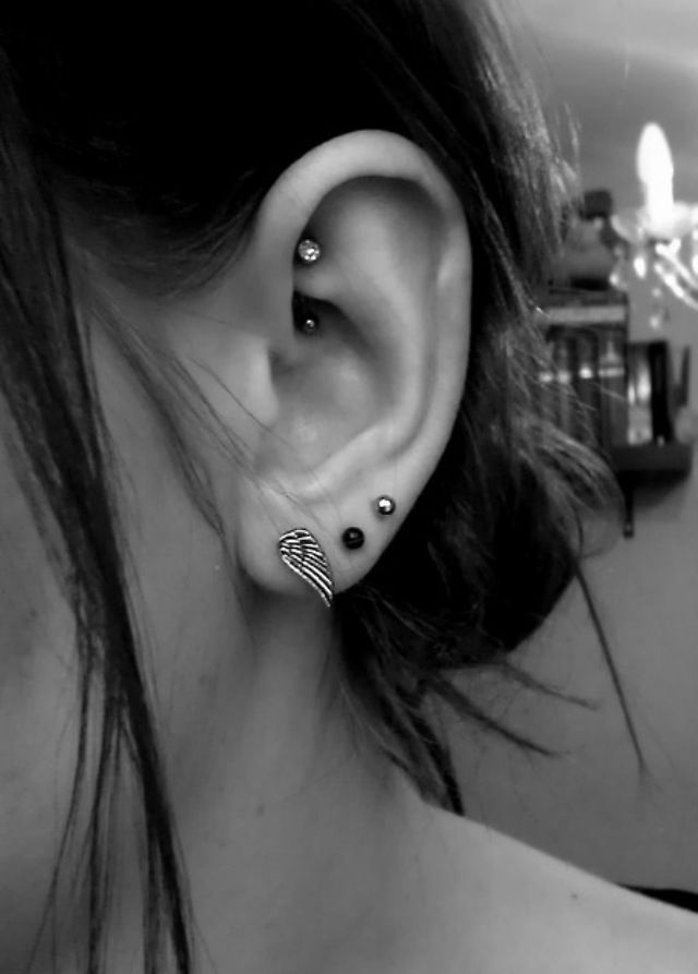 Triple Lobes And Rook Piercing Idea