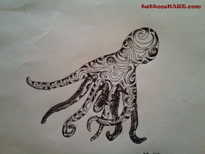 Unique Black Ink Tribal Octopus Tattoo Design