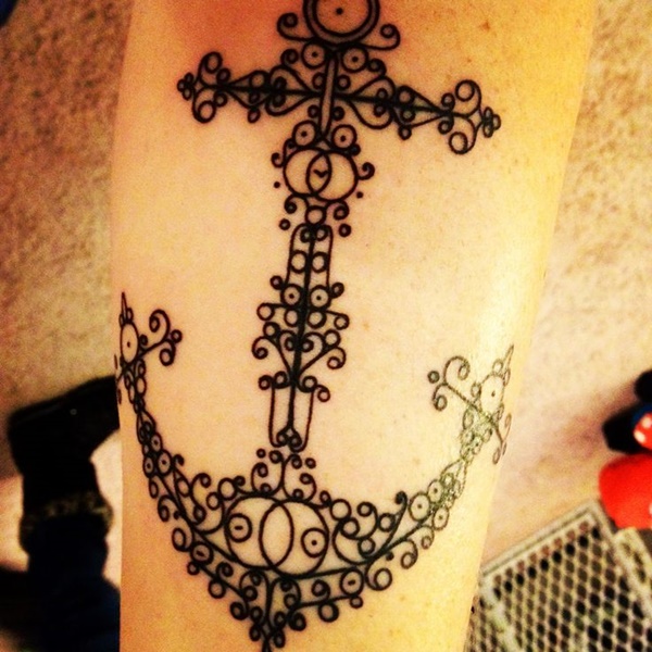 Unique Black Outline Anchor Tattoo On Forearm