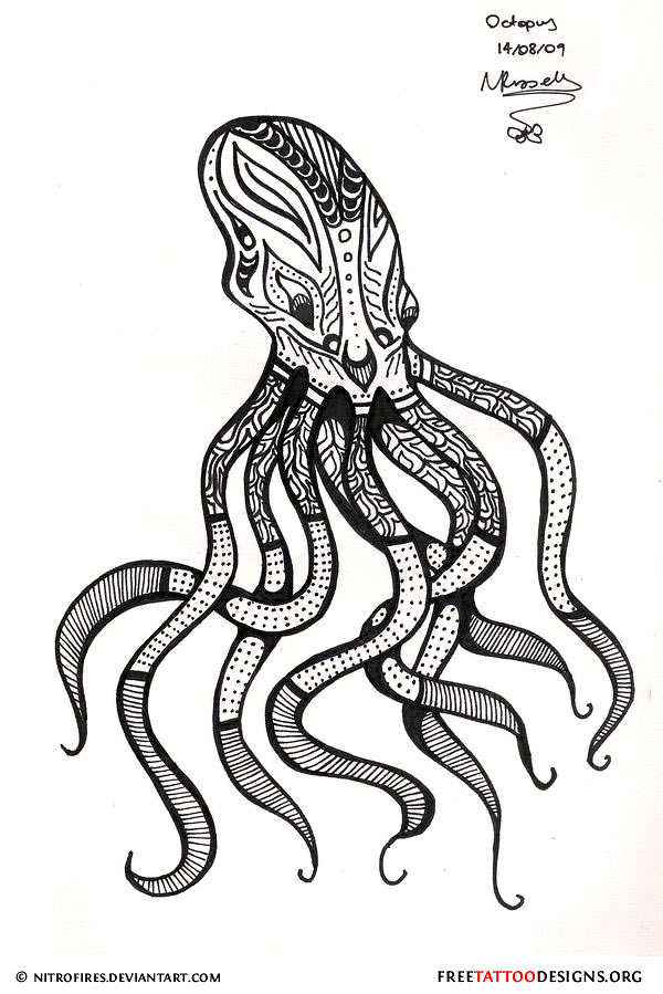 Unique Black Outline Octopus Tattoo Stencil By Fernanda