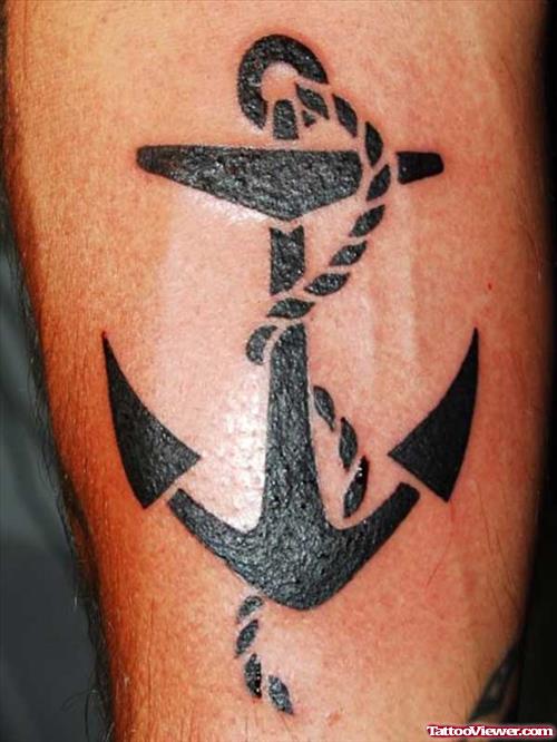 Wonderful Black Anchor With Rope Tattoo Design For Sleeve
