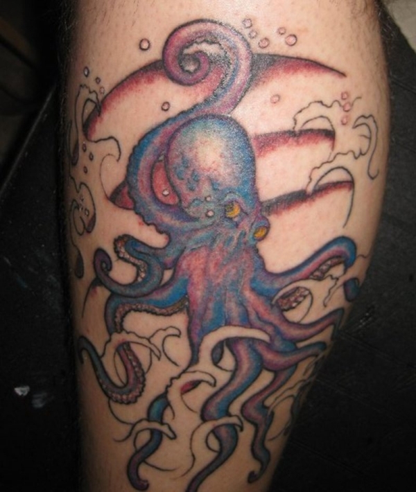 Wonderful Octopus Tattoo Design For Leg Calf