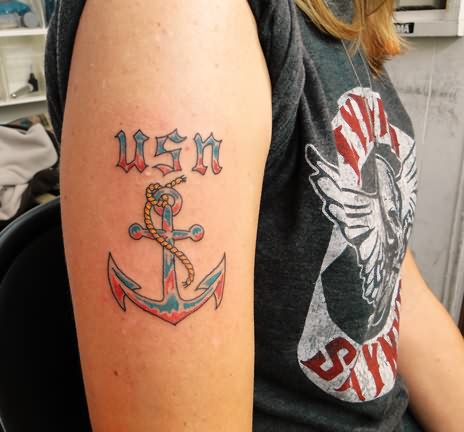 Wonderful Anchor Tattoo On Girl Right Half Sleeve