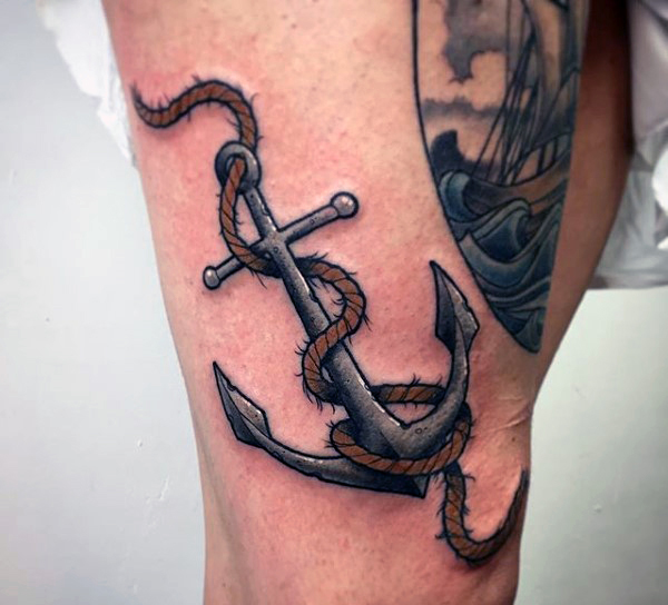 Wonderful Anchor With Rope Tattoo Design For Thigh