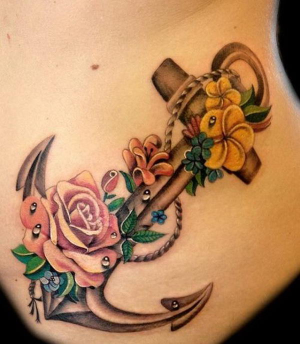 Wonderful Anchor With Roses Tattoo Design