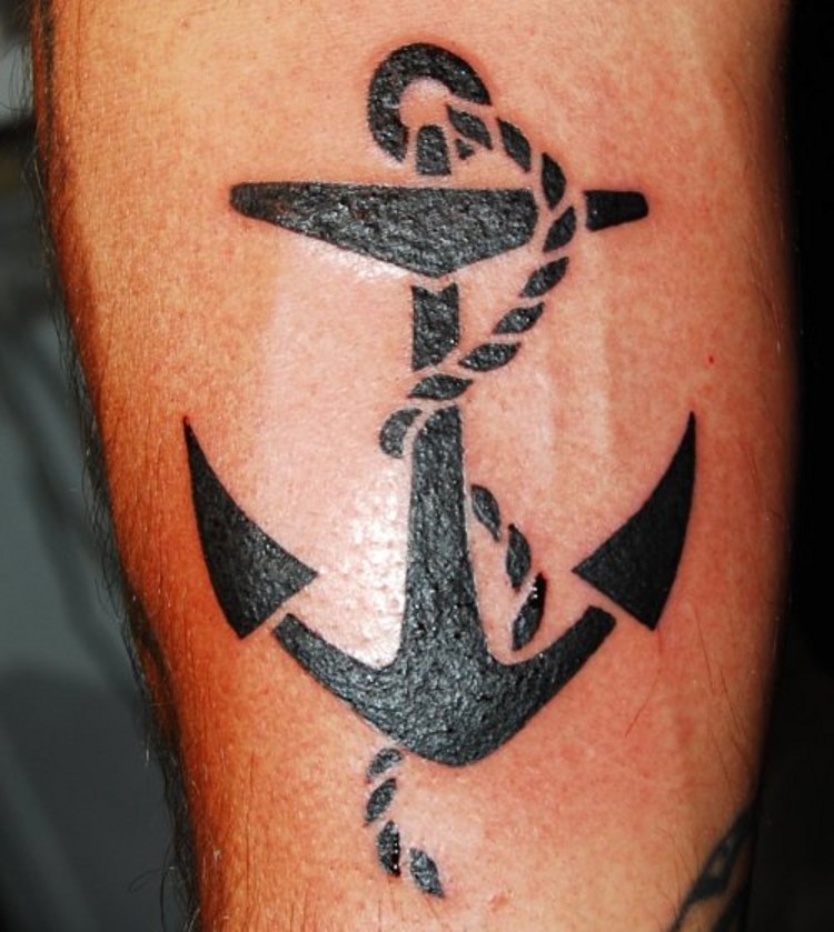 Wonderful Black Anchor Tattoo Design For Sleeve