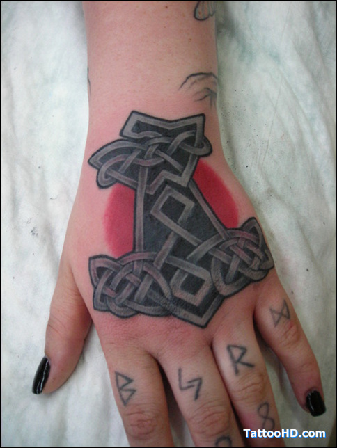 Wonderful Black Ink Celtic Anchor Tattoo On Girl Left Hand
