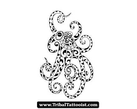 Wonderful Black Tribal Octopus Tattoo Design