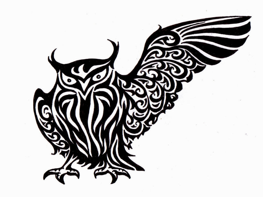 Wonderful Black Tribal Owl Tattoo Stencil