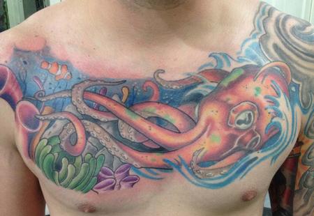 Wonderful Octopus Tattoo On Man Chest