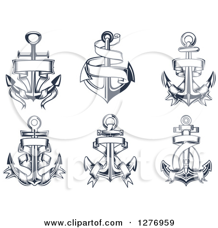Wonderful Six Anchor With Banner Tattoo Designs