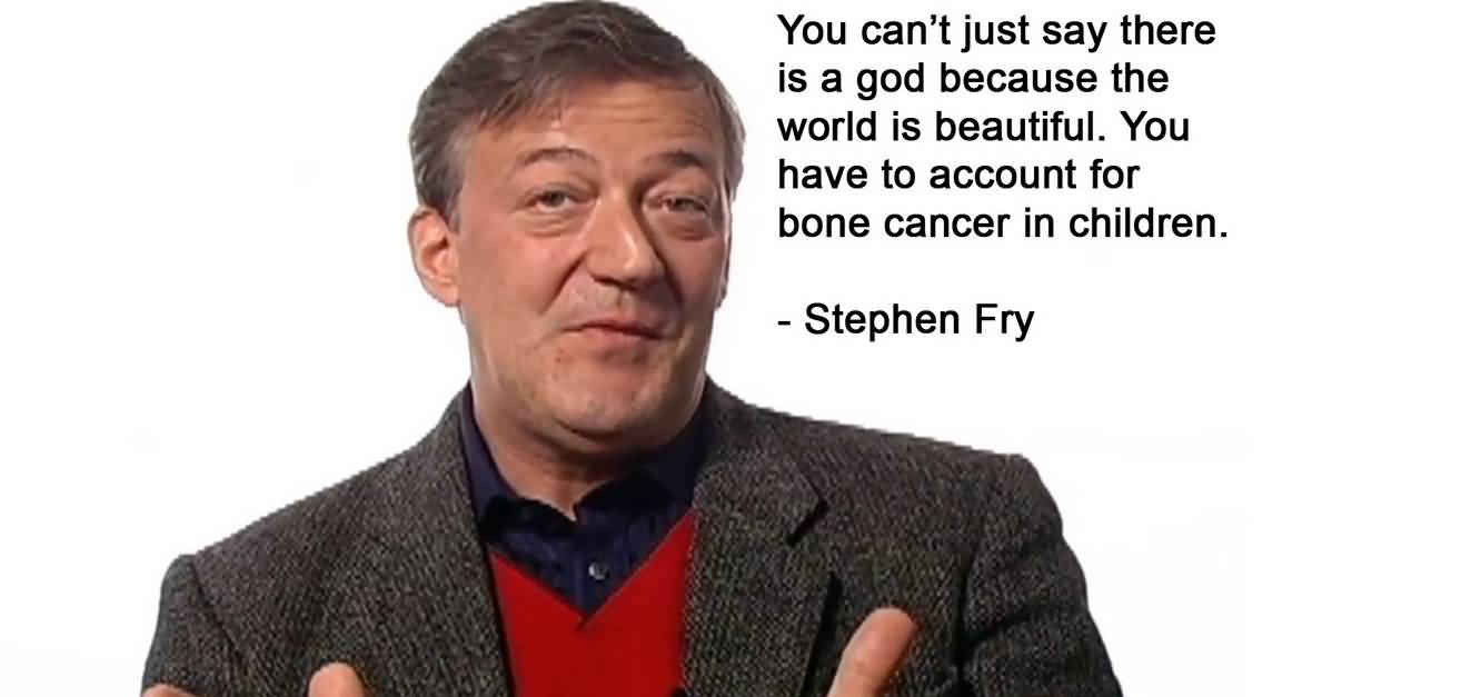 You can't just say there is a god because the world is beautiful. You have to account for bone cancer... Stephen Fry