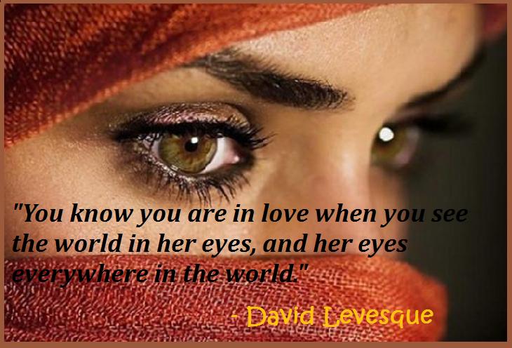 You know you are in love when you see the world in her eyes, and her eyes everywhere in the world. David Levesque