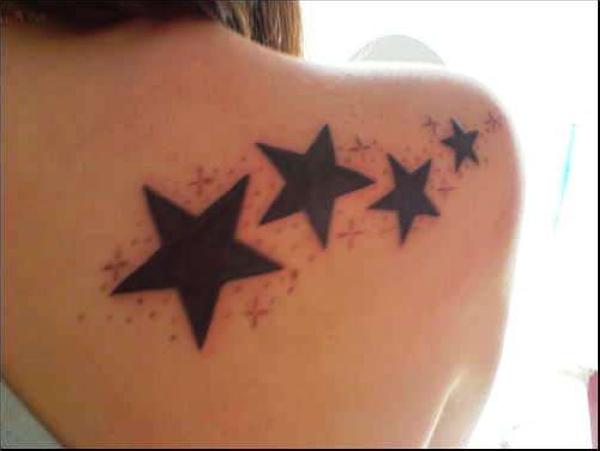 Amazing Black Star Tattoos On Back Shoulder