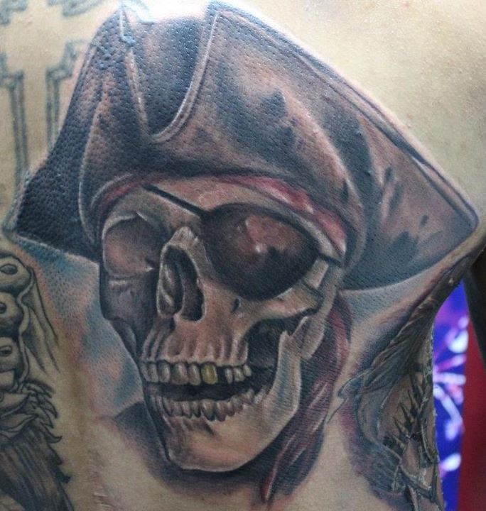 Attractive 3D Pirate Skull Tattoo Design