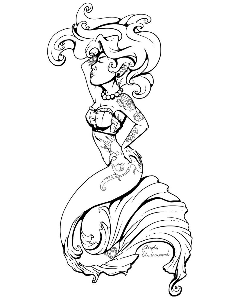 39+ Outline Mermaid Tattoos Ideas