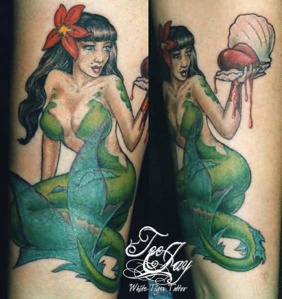 Attractive Colorful Mermaid Tattoo Design For Girl Sleeve