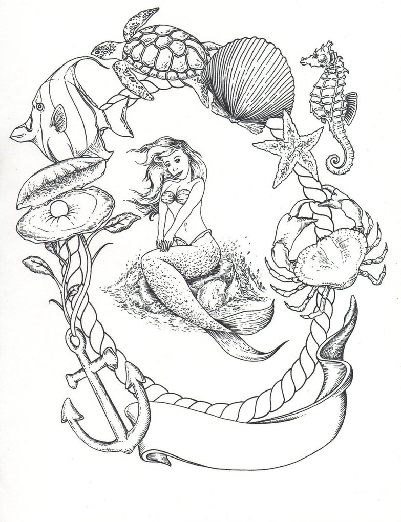 Attractive Mermaid In Frame Tattoo Design