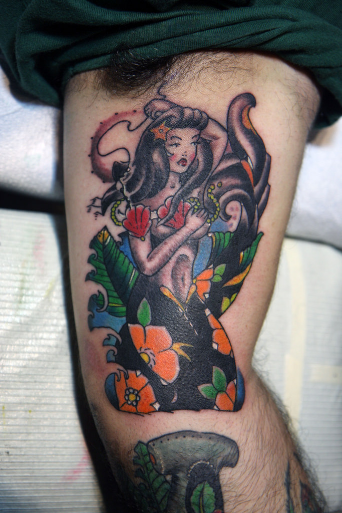 Attractive Neo Mermaid Tattoo On Bicep