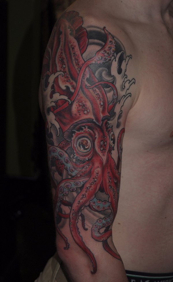Attractive Octopus Tattoo On Man Right Half Sleeve