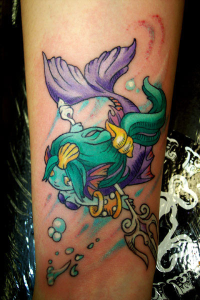 Attractive Traditional Mermaid Tattoo Design For Sleeve