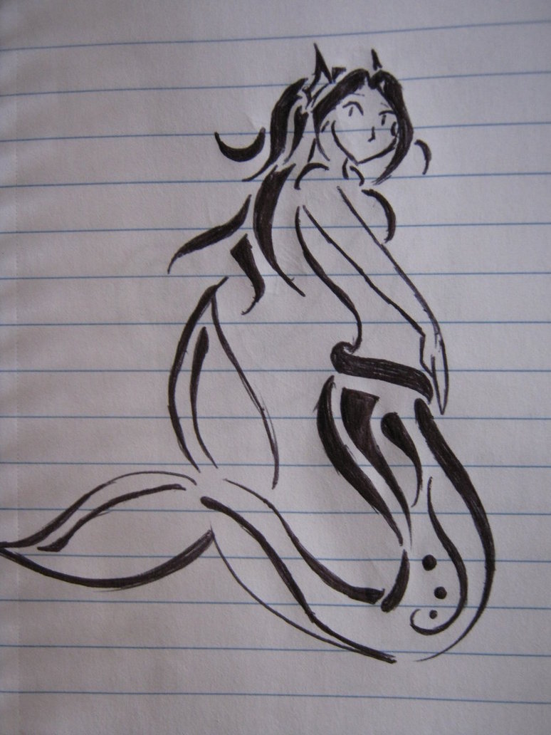 Attractive Tribal Mermaid Tattoo Design