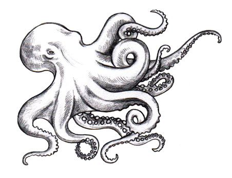Awesome Black Ink Octopus Tattoo Design For Leg Calf