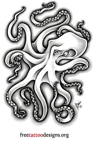 Awesome Black Ink Octopus Tattoo Design