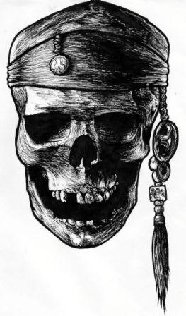 Awesome Black Ink Pirate Skull Tattoo Design