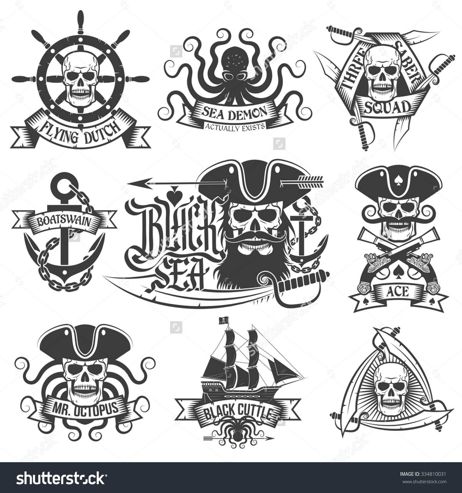 Awesome Black Ink Pirate Tattoo Flash
