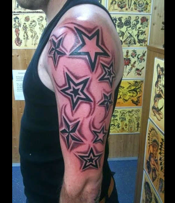 Awesome Black Star Tattoos On Left Arm For Men