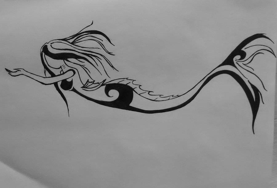 Awesome Black Tribal Mermaid Tattoo Design
