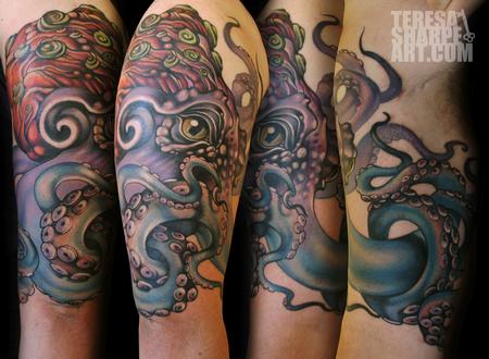 Awesome Colorful Octopus Tattoo Design For Half Sleeve By Teresa Sharpe