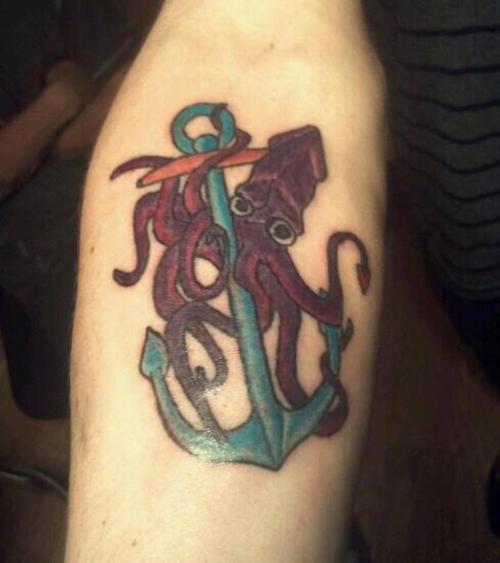 Awesome Octopus With Anchor Tattoo Design For Sleeve