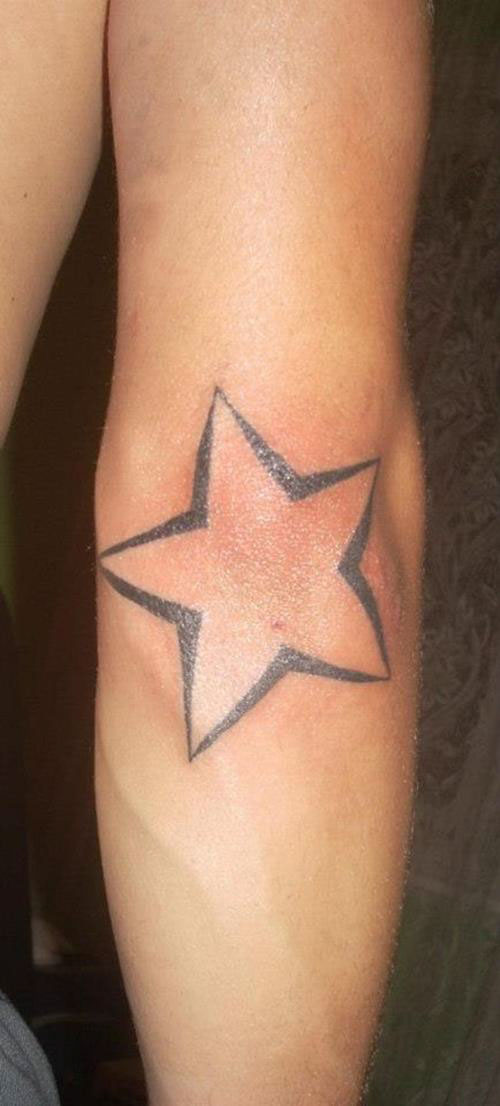 Awesome Outline Star Tattoo On Elbow