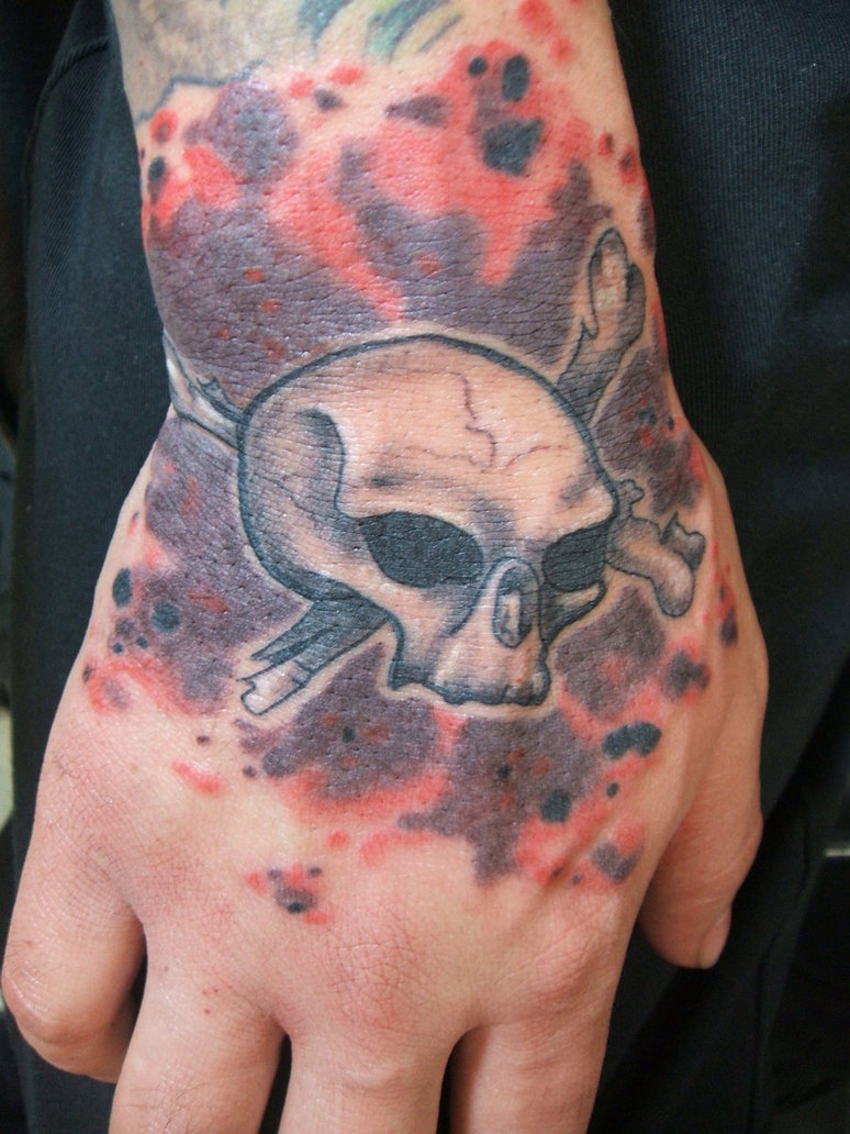 Awesome Pirate Skull With Crossbone Tattoo On Right Hand
