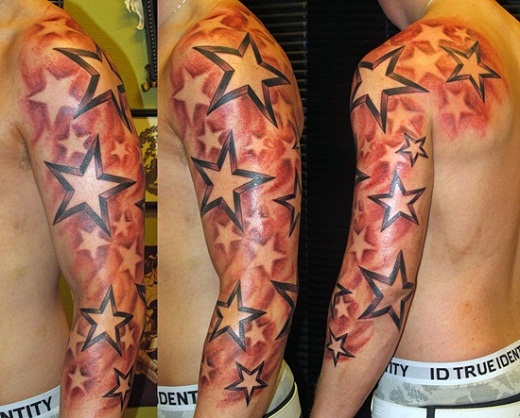Awesome Star Tattoos On Left Full Arm