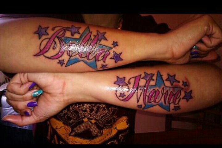 Beautiful Bella Marie Star Tattoos On Girl Both Arms