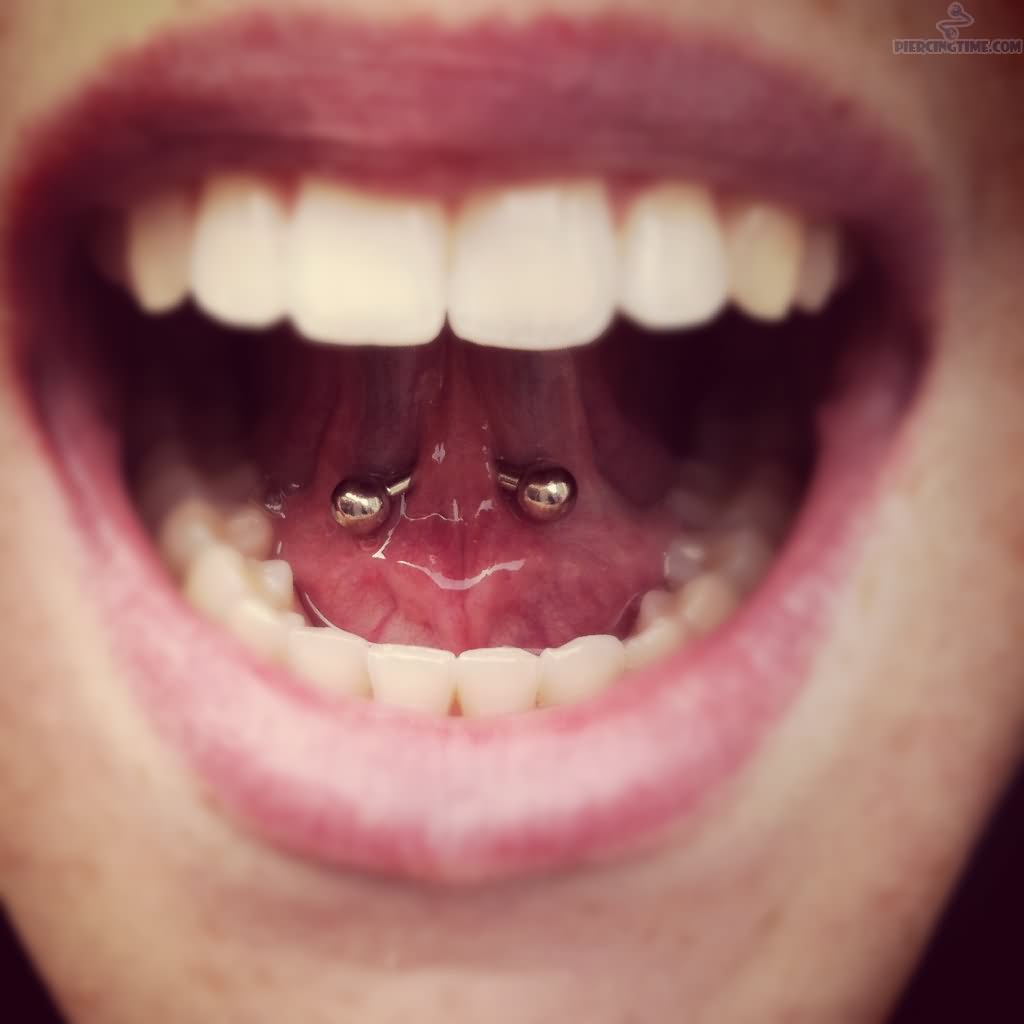 Beautiful Curved Barbell Tongue Webbing Piercing