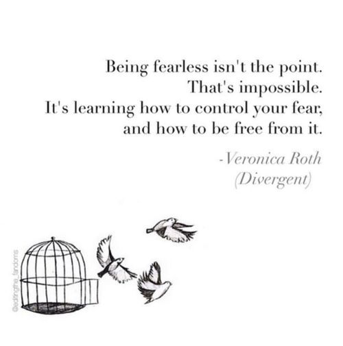 Becoming fearless isn't the point. That's impossible.  It's learning how to control your fear, and how to be free  from it. Veronica Roth
