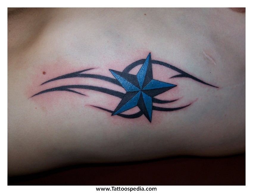 Black And Blue Nautical Star Tattoo For Men