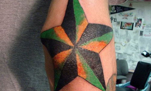 Black And Green Nautical Star Elbow Tattoo